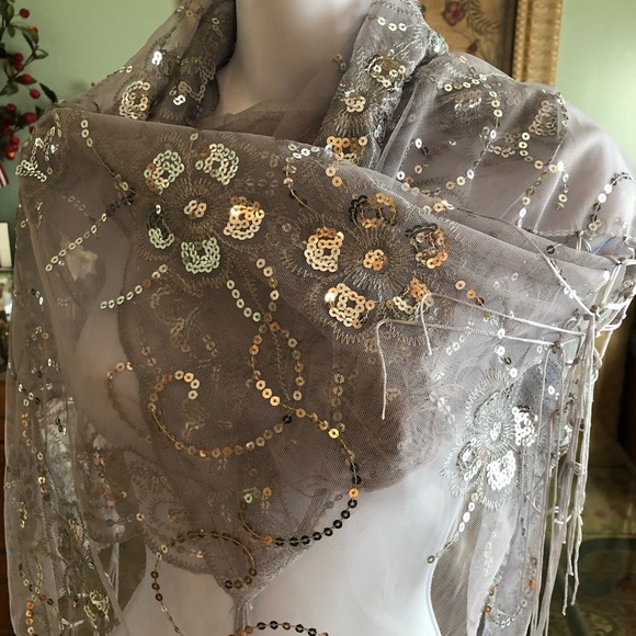 sheer silver evening wrap